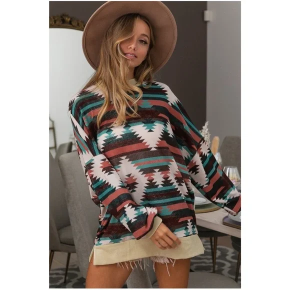 Cozy Aztec Print Sweater Top - Picture 4 of 6